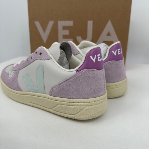 Veja V-10 Leather Sneakers size 8 Women's 39 EU Gravel/Menthol/Parme Trainers - Picture 8 of 12